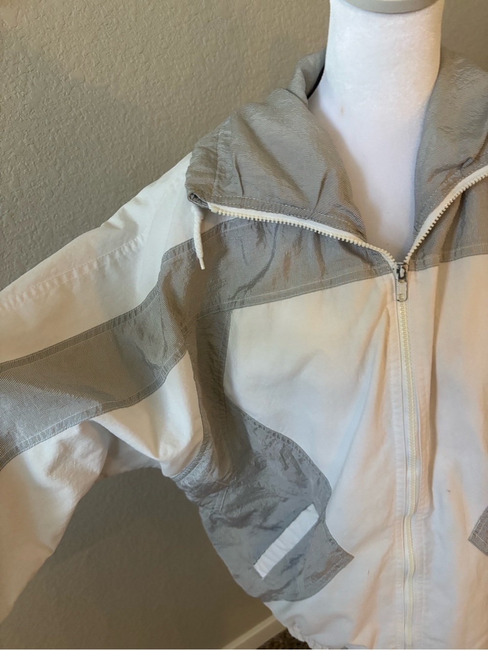 Light Gray and White Women's Hooded Windbreaker Jacket - Picture 2 of 5
